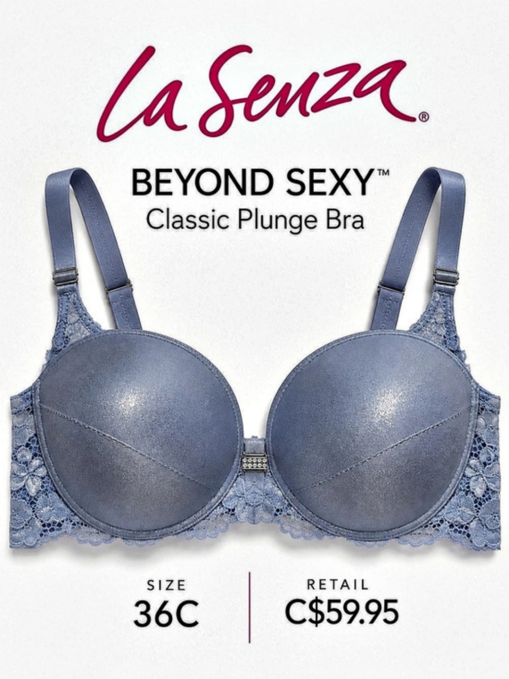 La Senza Beyond Sexy Classic Plunge Bra in Iridescent Blue 36C Never Worn
